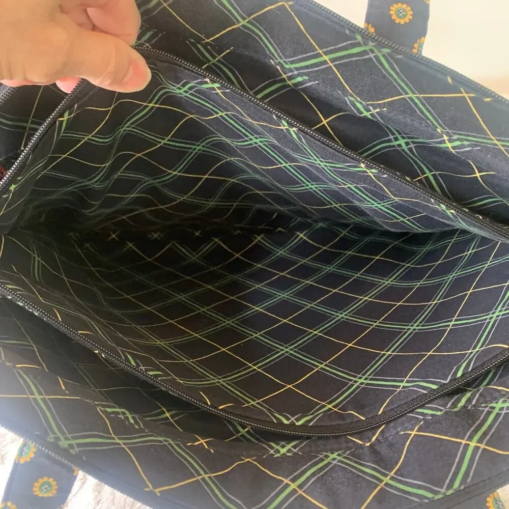 Vera Bradley Vibrant Black Purse Laptop Bag Vintage Rare Double Handle Zipper
